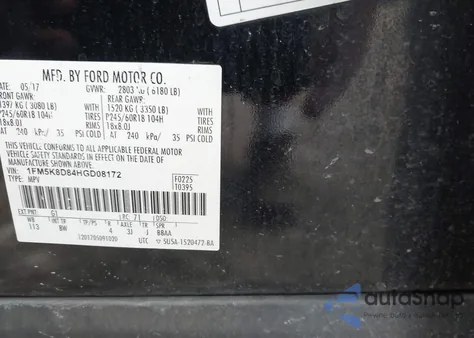 2017 Ford Explorer Xlt from USA, damaged, VIN 1FM5K8D84HGD08172